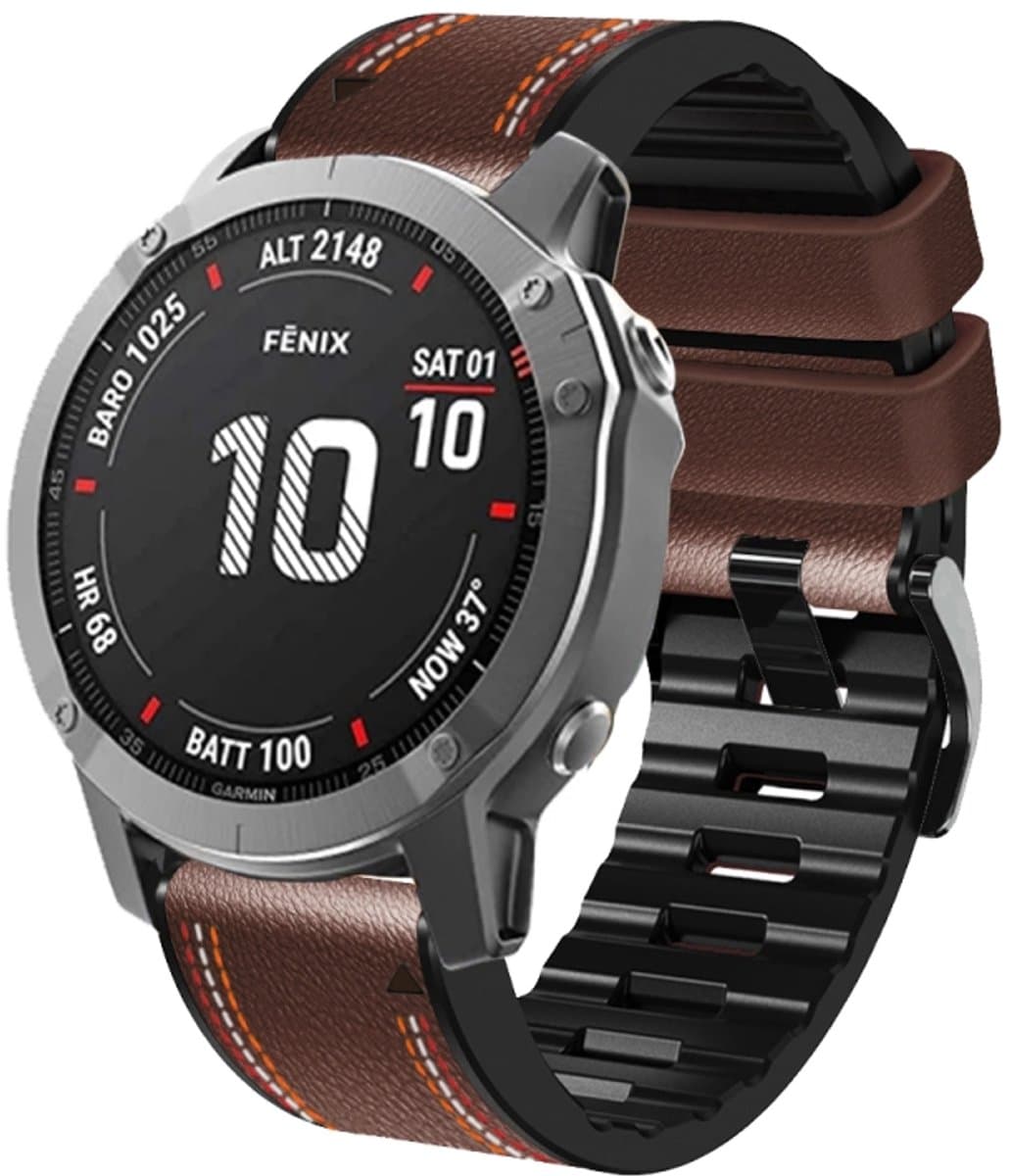 Voor Garmin Fenix 7X Tricolor stiksels siliconen lederen horlogeband (koffie)