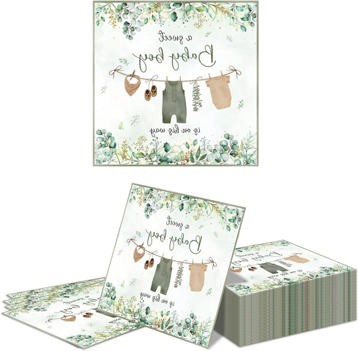 Babyshower Servetten - Feestservetten Baby - Tafeldecoratie Feest - Aquarel Groen Design - 165 x 165 cm - Groen