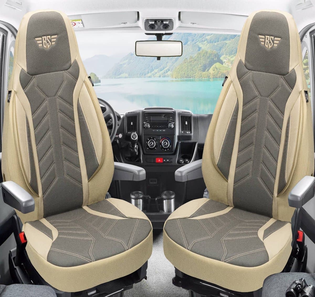 Premium Camper stoelhoezen voor Carado Edition15 CV DPL509 in Beige/Grijs (2 losse stoelen)