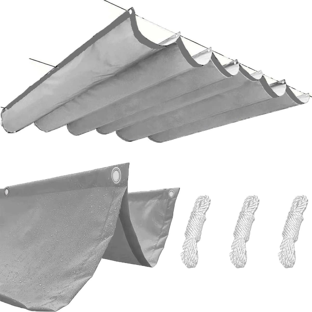 Pergola Zonwering - Zonnedoek Schuifbaar - Terras Beschermen - U-vormig Ontwerp - 385x520 cm - Donkergrijs