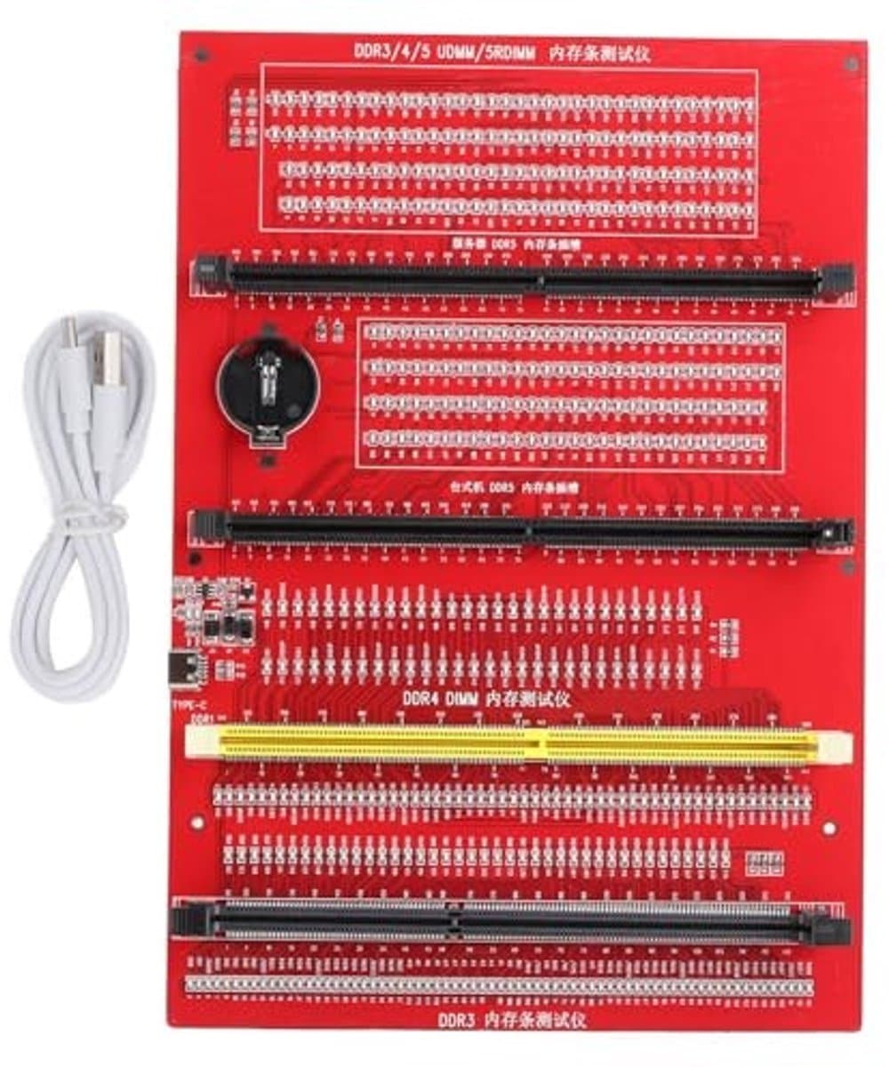 Dailygoods- RAM-tester 4 in 1 - Geheugen Diagnostische Analysator - Compatibel met DDR3/DD4/DD5UDMM/DD5RDIMM - Hardwarefoutentest - Gouden aanraking - Knipperende lichtindicatoren - Geheugenkaart