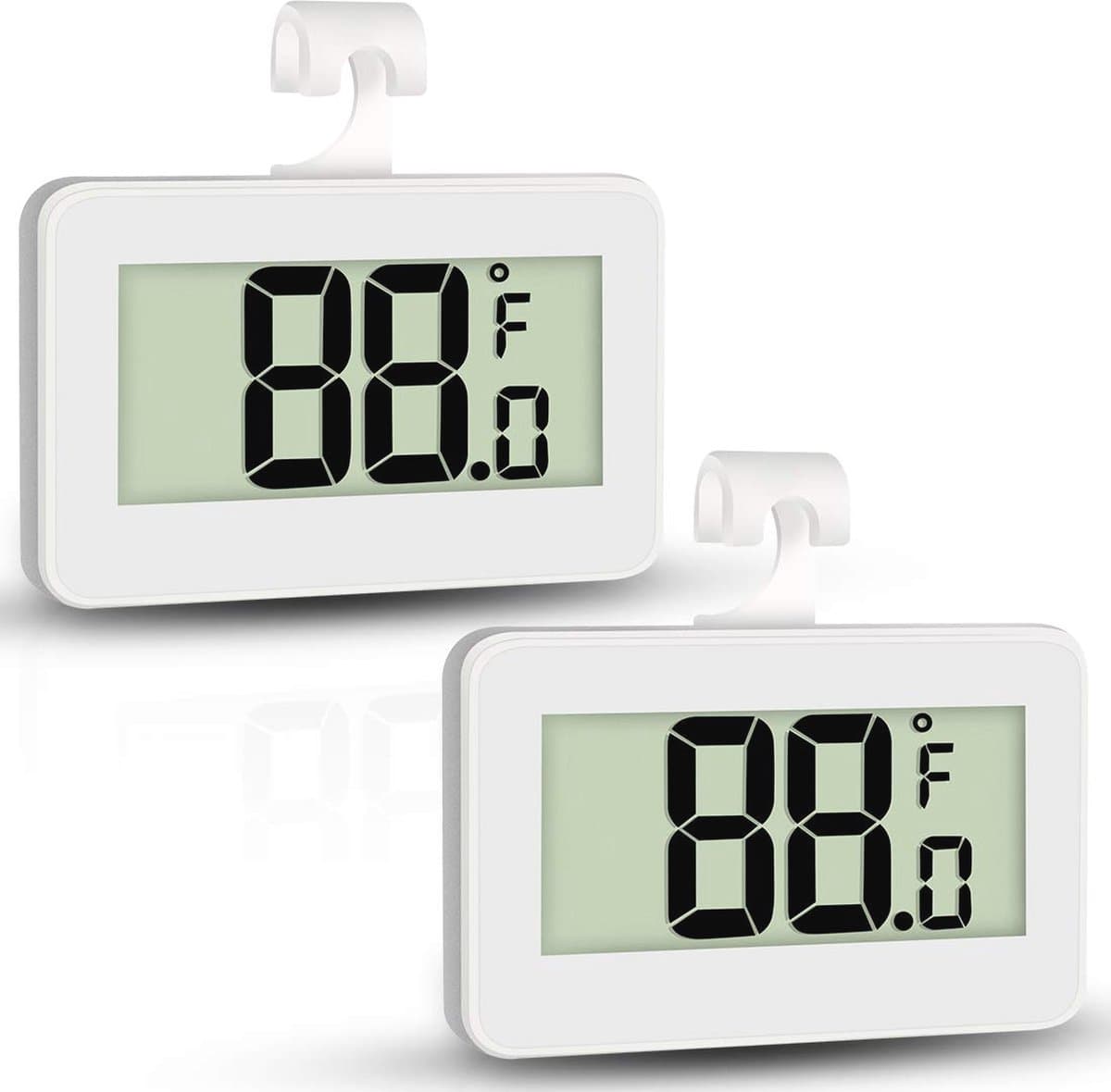 Mini Koelkast Thermometer - Digitale Vriezer Thermometer met Haak en Groot LCD-scherm - 2 Pack Waterdicht