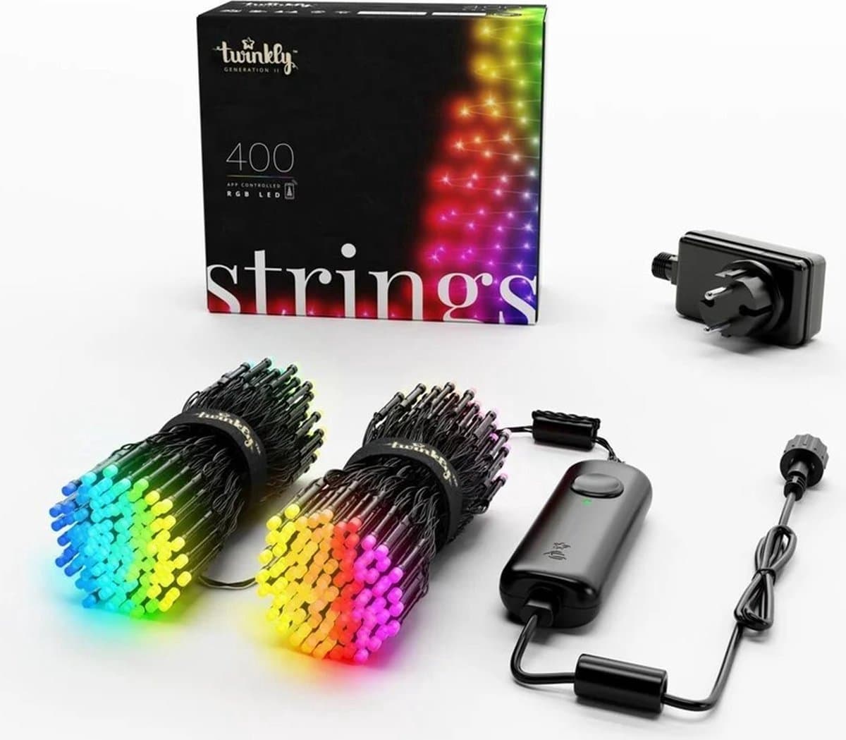 Twinkly Strings Lichtsnoer - 32M - LED - 400LED RGB - Dimbaar - Binnen & Buiten - Bluetooth of Wifi - Werkt met Homekit, Homey, Google Home en Razer Chroma - Zwart