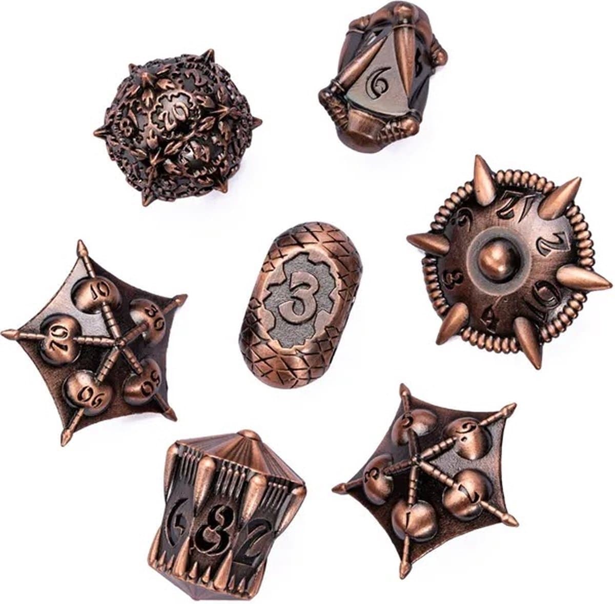 Lapi Toys - Dungeons and Dragons dobbelstenen - DnD Dice - Polydice - Dobbelstenen Dungeons Dragons - Metal dice - Metalen Dobbelstenen - DnD Dice Set - 1 set (7 stuks) - Metaal - Bronskleurig