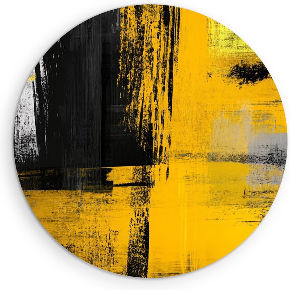 Saammp Muurcirkel Hout - Zwart geel - Abstract kunstwerk - Ø 70 - Wandcirkel - Wanddecoratie Cirkel - Muurdecoratie Woonkamer - Slaapkamer decoratie - Rond Schilderij