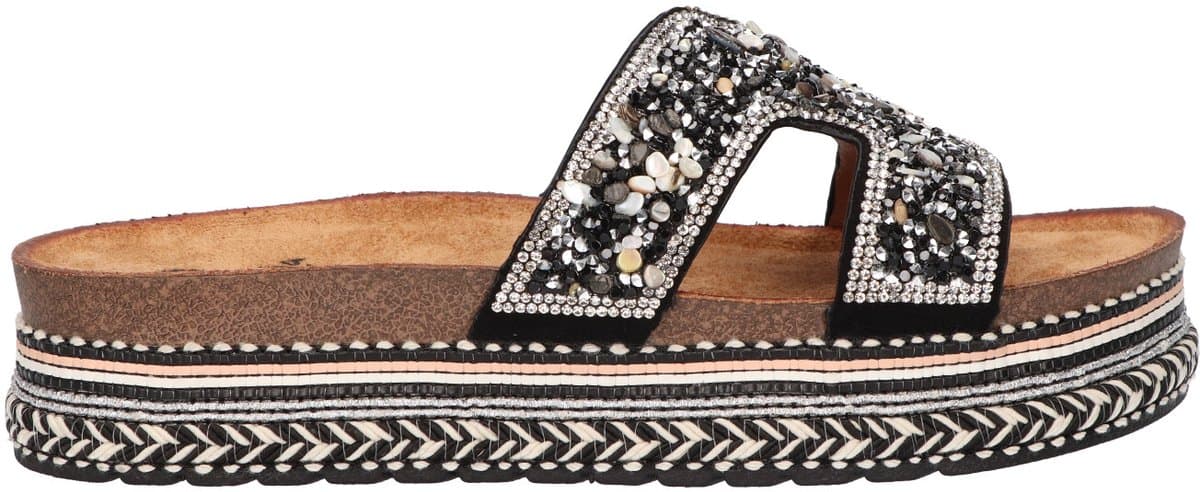 La Strada Platform Slipper Zwart Textiel - Damesschoenen - Maat - 37