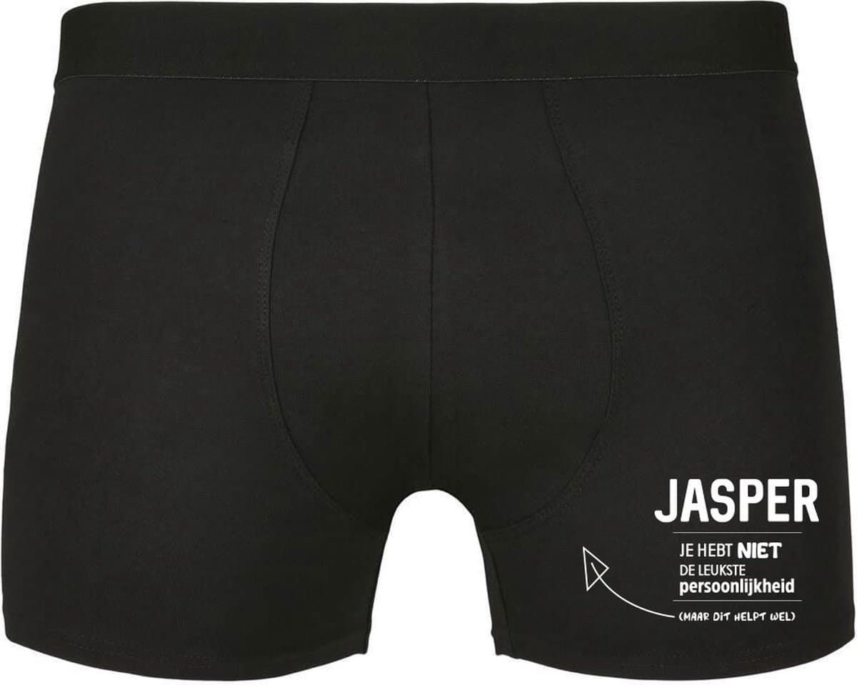 Jasper, je hebt niet de leukste persoonlijkheid, maar dit helpt wel Heren Boxershort - relatie - vriend - onderbroek - grappig