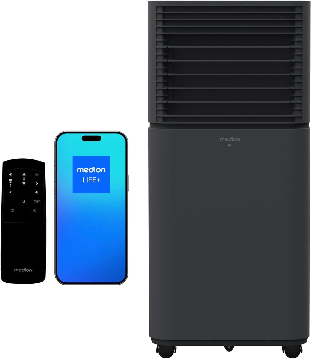 MEDION Smart Mobiele Airco P701 (7000 BTU, 3-in-1, Koelen, Ontvochtigen, Ventileren, tot 25m², incl. Raamafdichtingskit, voor Slaapkamer en Woonkamer, WiFi, App-Functie, Afstandsbediening, MD 37672) d