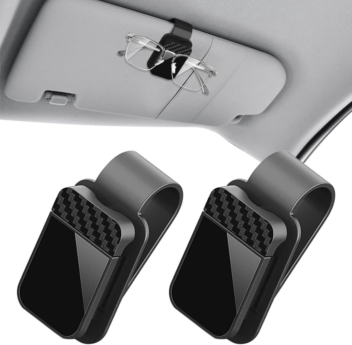 Brillenhouder Auto - Zonnebril Clip - Veilig Opbergen - Eén Hand Bediening - 2 Stuks - Zwart