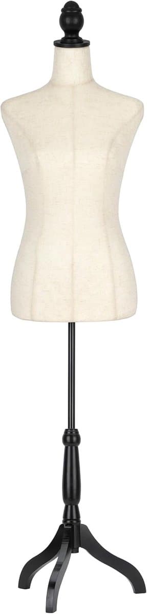 Paspop Atelier - Kleermakersbuste Decoratie - Kleding Presenteren - Verstelbaar Houten Statief - 170 cm Hoog - Linnen Look