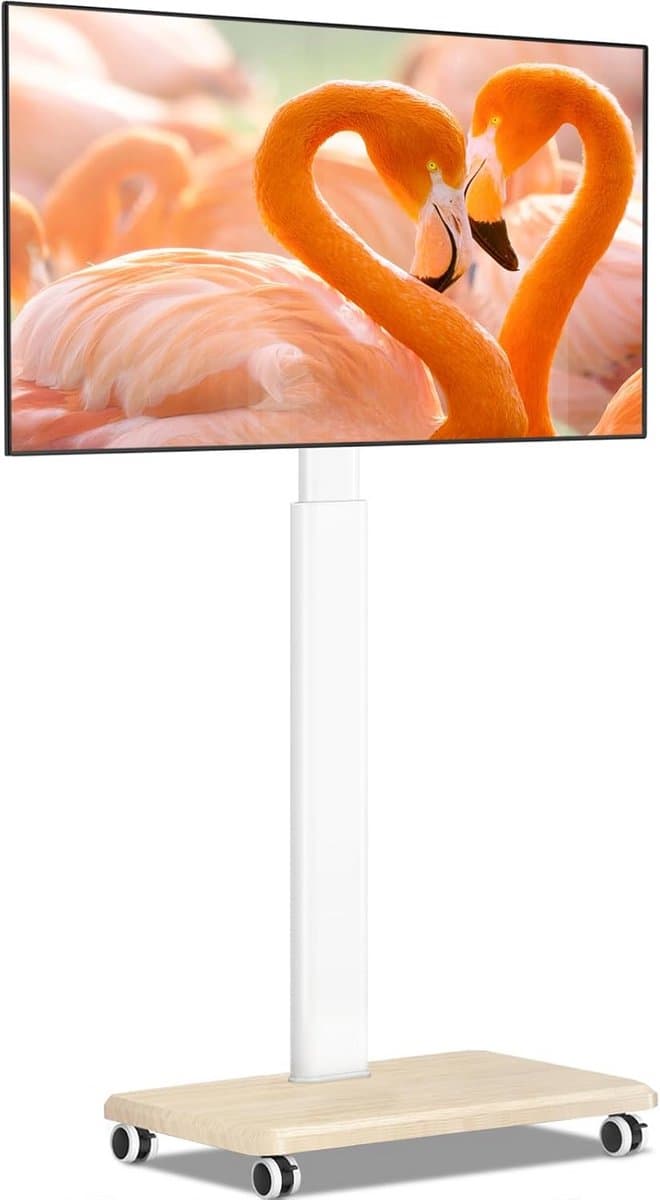 TV Meubel - Verrijdbaar Onderstel - Televisie Presentatie - Draaibaar Hoogte Verstelbaar - 32-65 Inch - Wit