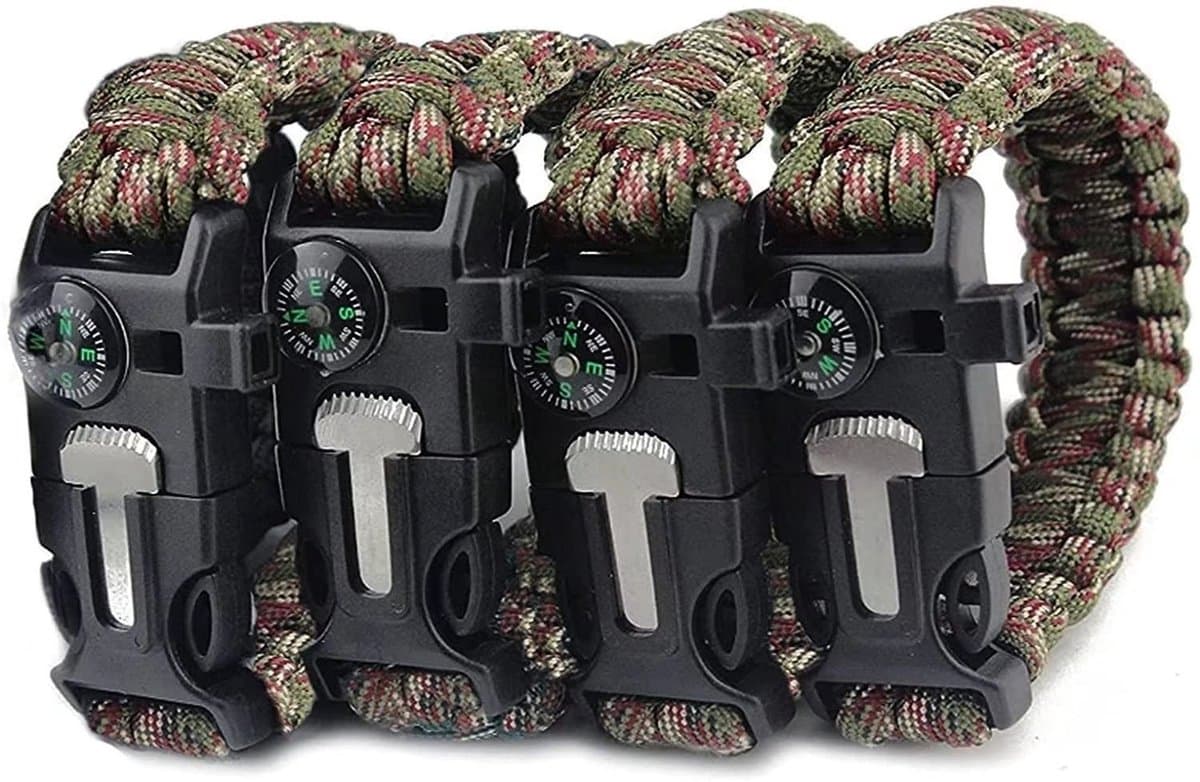 Dailygoods- Overlevingsarmband - 4 x Paracord - Groene Camouflage - 3,1 Meter - 240 kg Trekkracht - Geschikt voor Buitensport - Survival Bracelet