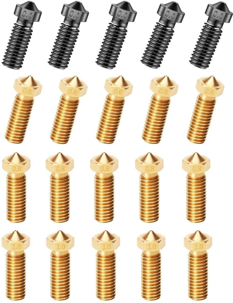 Golden crown - 20 Stuk Volcano Düse - 3D-printer onderdelen - gehard staal - diverse diameters - hotend-extruder - geschikt voor Artillerie en Sidewin