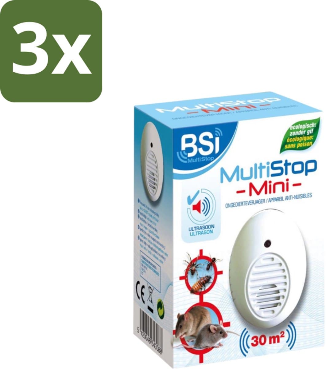BSI – Multistop Mini – Ultrasone Ongedierteverjager – Bereik tot 30 m² - Bulkverpakking - 3 stuks