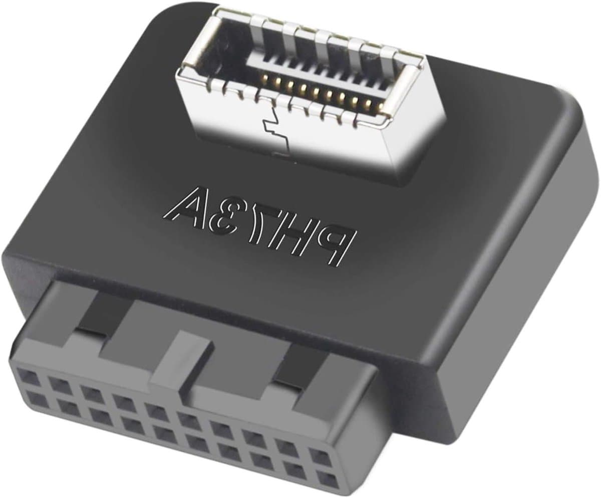 Haakse USB Adapter - USB C Converter - PC Uitbreiding - 90 Graden Hoek - 19/20 Pins - Zwart