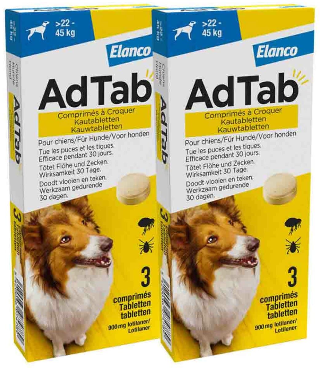 AdTab Anti Vlo en Teek Kauwtabletten Hond >22-45kg - 2 x 3 tabletten - Voordeelverpakking