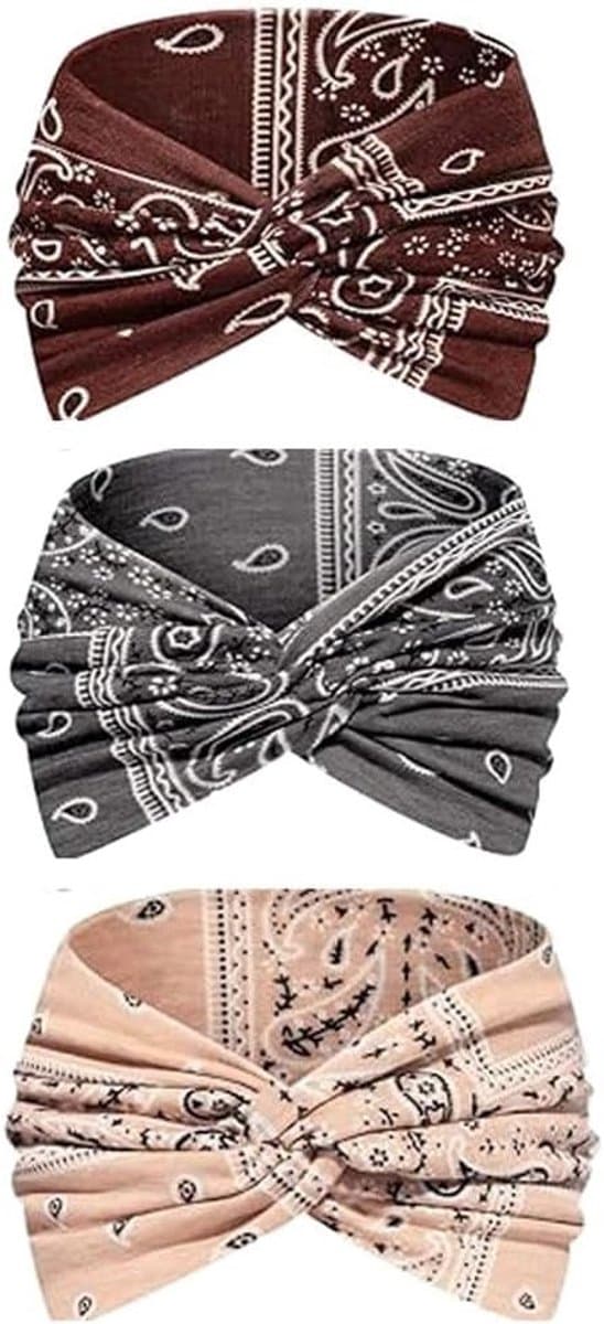 Set van 3 Dames Haarbanden, Extra Brede en Dunne Elastische Haarbanden, Zachte Boho Stijl, Ideaal voor Yoga, Sport en Zomer Haaraccessoires