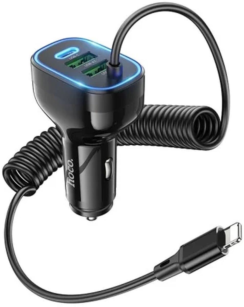Hoco NZ11A 30W PD Autolader met Ingebouwde Lightning Kabel Zwart