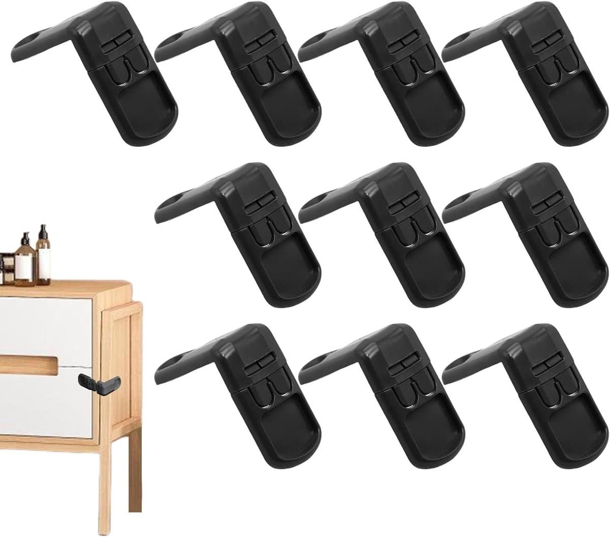 Kinderbeveiliging - Lade vergrendeling - Huis beveiligen - Dubbele knop bediening - 10 stuks - Zwart