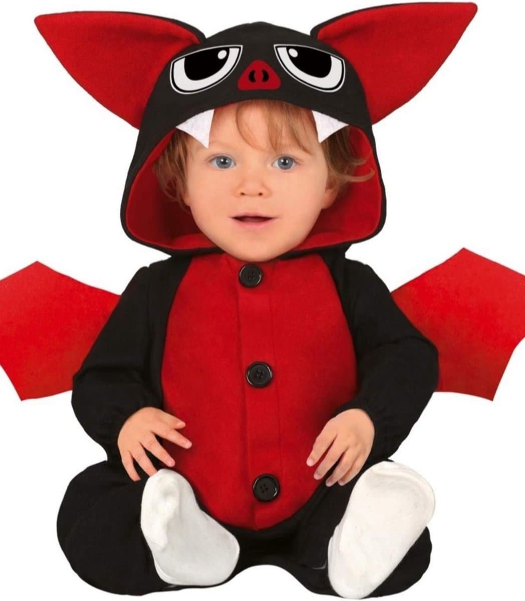 Baby Vleermuis Kostuum - Kinder Verkleedpak - Feestelijke Gelegenheid - Met Capuchon - 6-12 Maanden - Rood