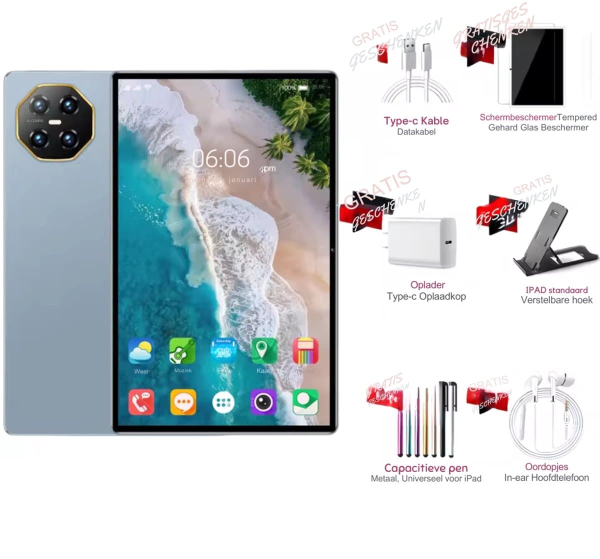 Pad 8 Pro Snapdragon 8gen2 Android 14 Tablet 11Inch Hd 12GB 512GB 12000 Mah 5G Dual Sim Wifi Tafels Pc - Blue