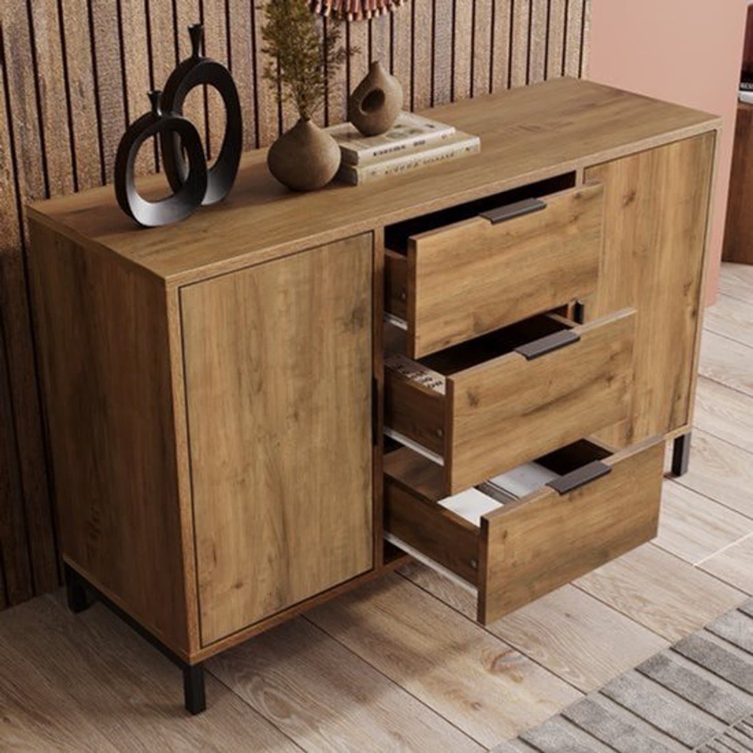 Babykamer Commode - Dark Oak - 120x40x76 cm - Particle Board - Industrieel Design