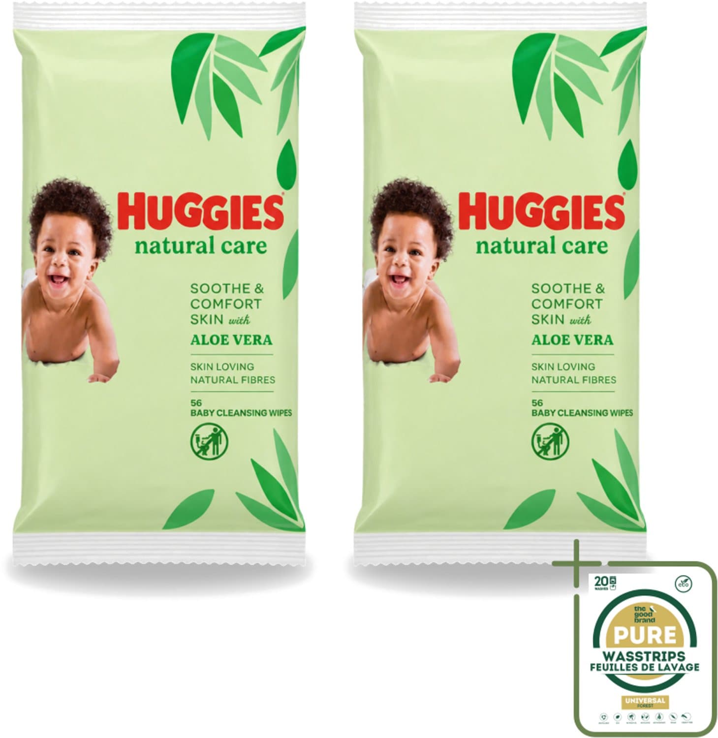 2 x Huggies - Billendoekjes - Huidvriendelijk - Met Aloë Vera - 56 Babydoekjes - Wasstrips - Billendoekjes Voor Baby - Zachte Reiniging - Hypoallergeen - Aloë Vera - Vitamine E