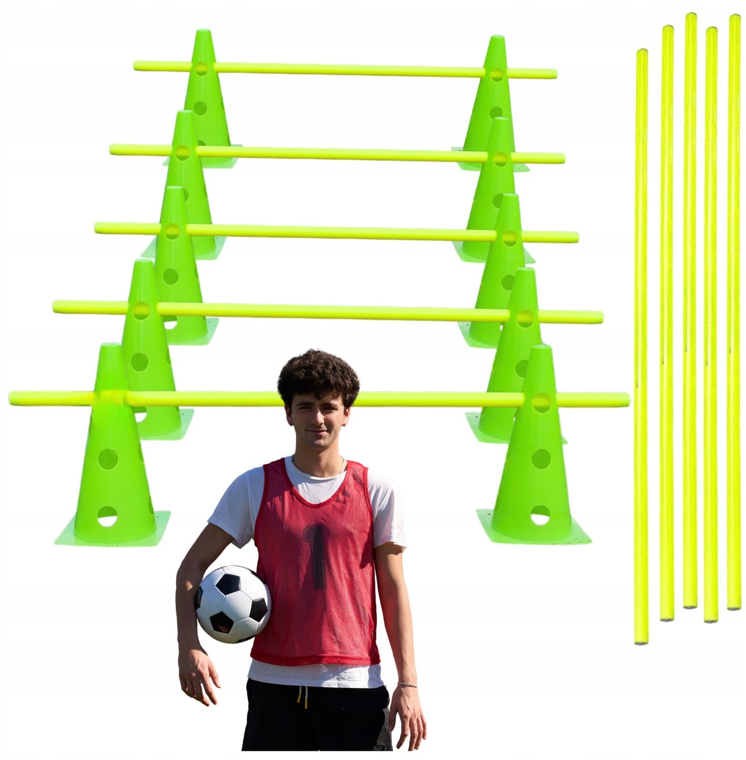 Coördinatie Trainingsset: 10 Pylonnen (23cm) + 5 Stokken (1m)