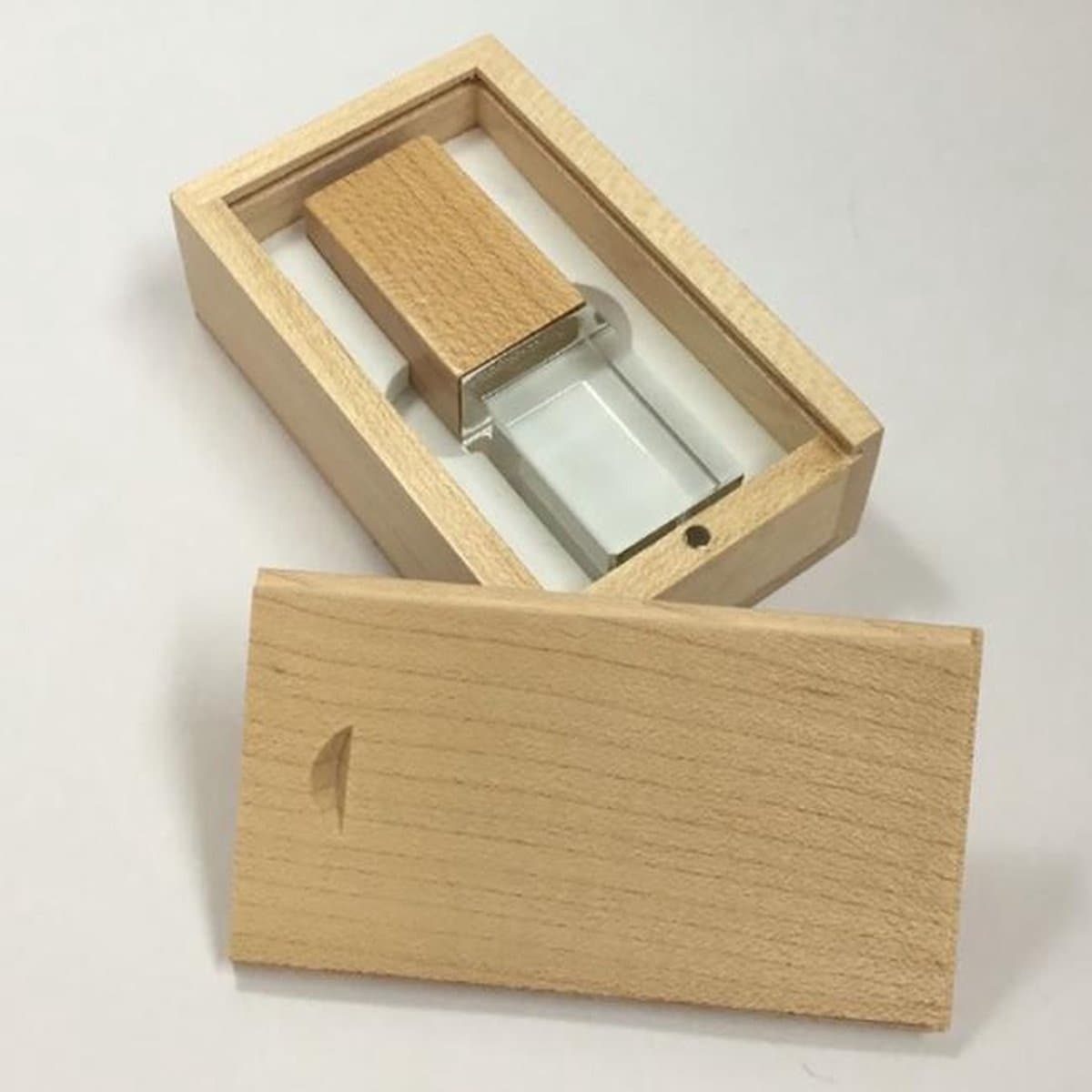 Kristal usb stick in hout doos 16GB