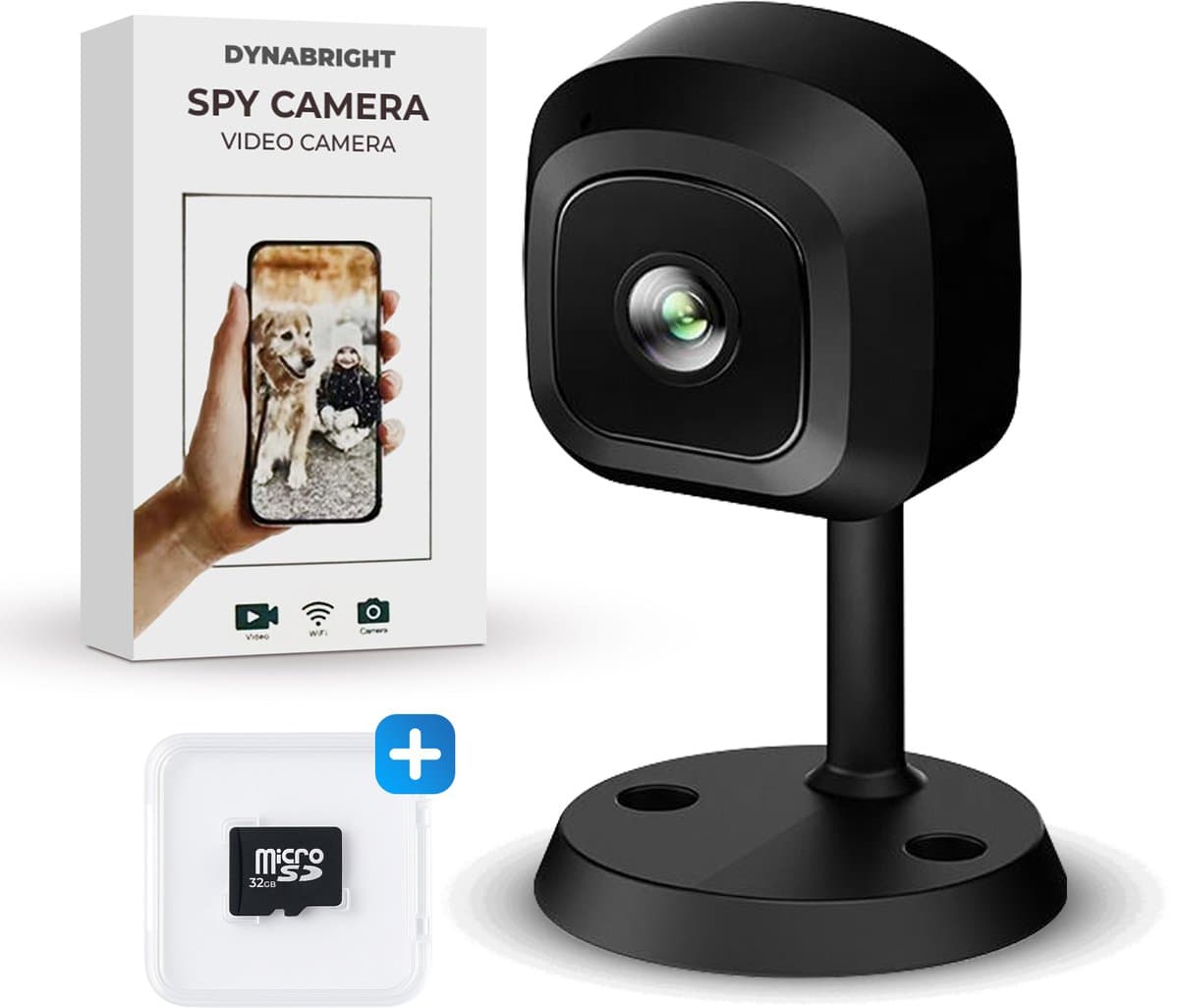 DynaBright Verborgen Spy Camera met WiFi – Incl. 32 GB Geheugenkaart - Camerabewaking - Full HD 1080P - Bewegingssensor – Afluisterapparatuur – Nachtzicht - Oplaadbaar – 24u Bewaking – Met App & Geluid