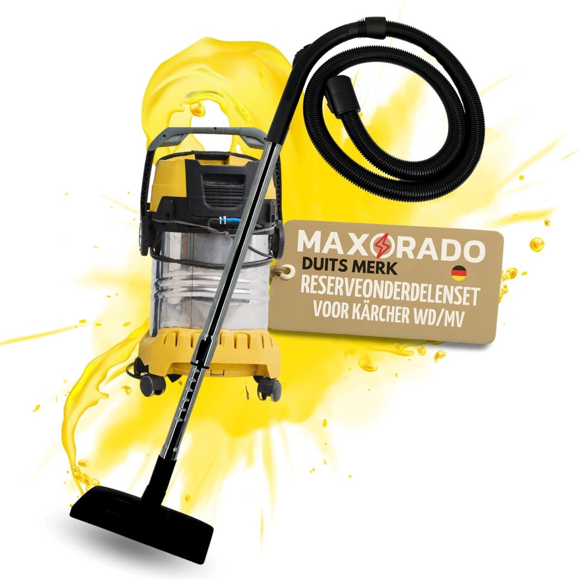 Maxorado Stofzuigerset 4-delig – Vloerzuigmond, buis, slang, handgreep – Vervangingsset geschikt voor Kärcher 90121090 - nat- en droogzuiger borstel