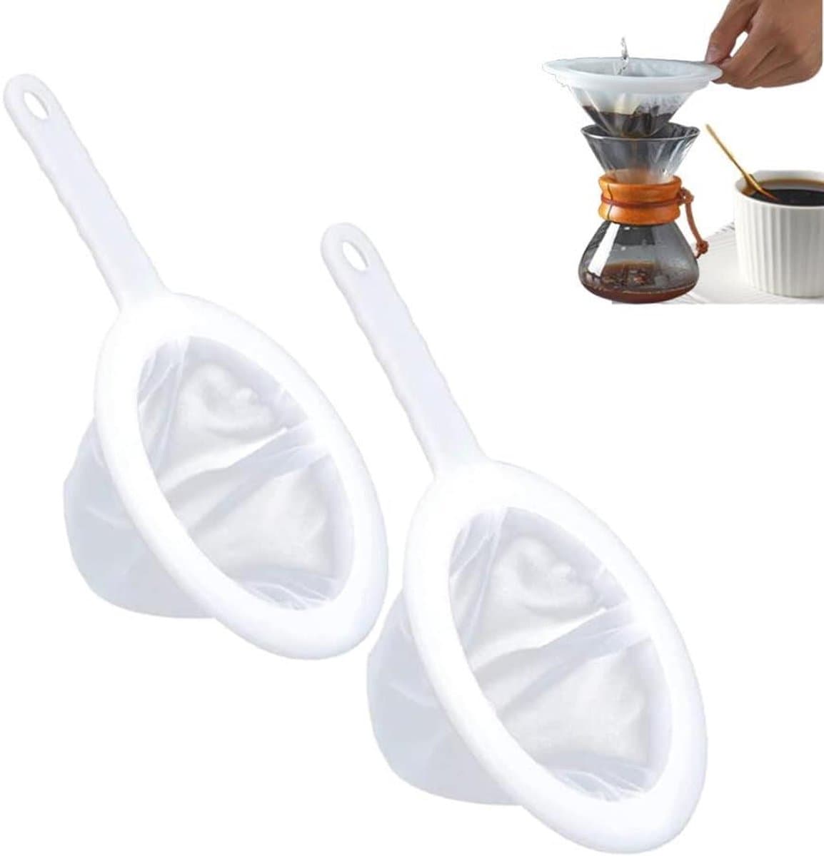 Cosensi - Fijne zeef met handvat, 200/400 mesh, haarzeef voor keuken - 2 stuks