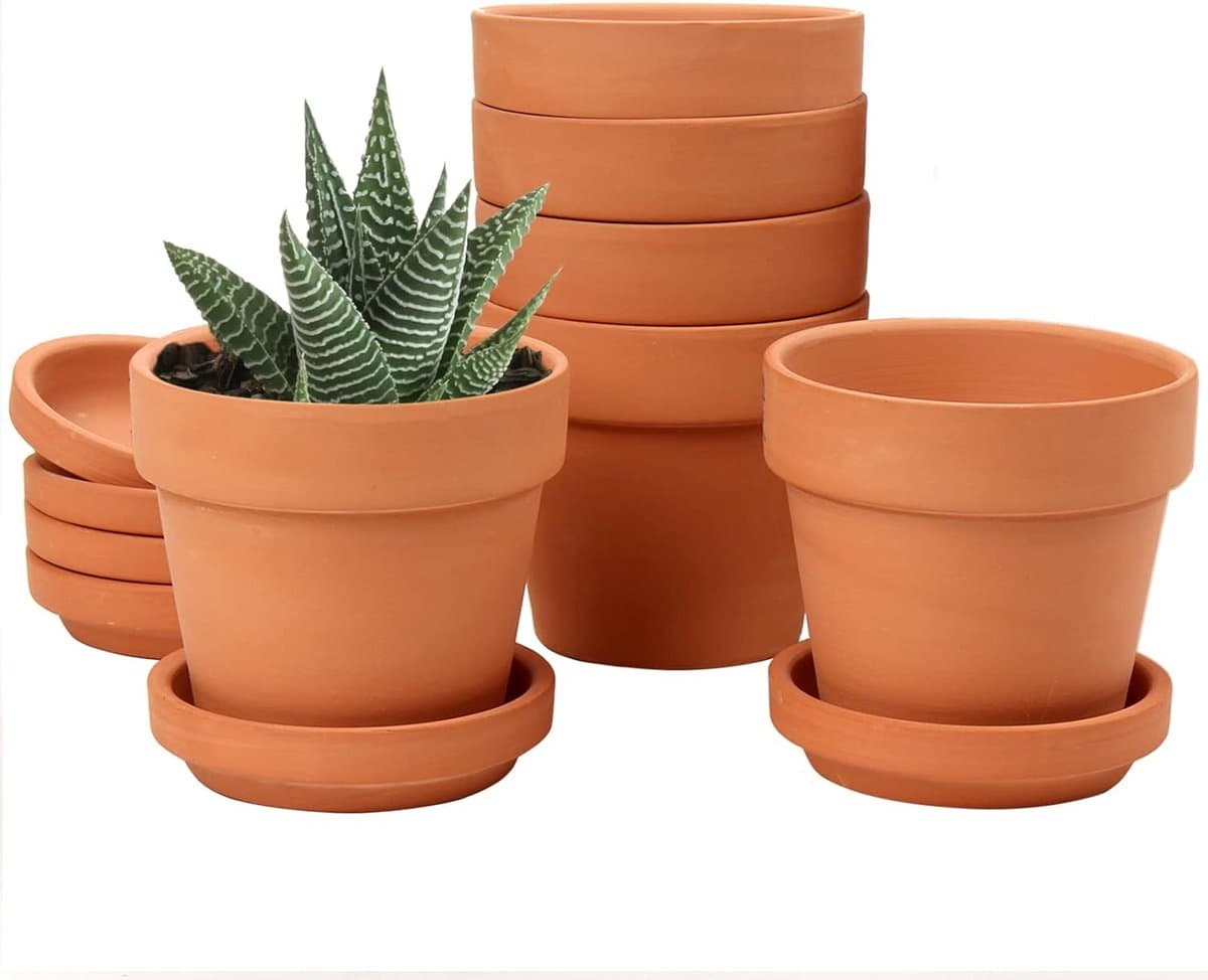 6x Terracotta Bloempot 8 cm met Onderzetter - Afvoergat voor Planten