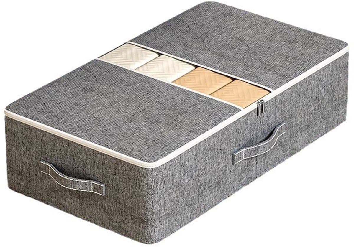 MeubelsvanJoep opbergdoos 80 x 47 x 25 CM, opbergdoos met deksel, versterkte handgreep, kleding, opbergtas, kledingdoos, verhuisdozen voor kleding, jurken, beddengoed, grijs