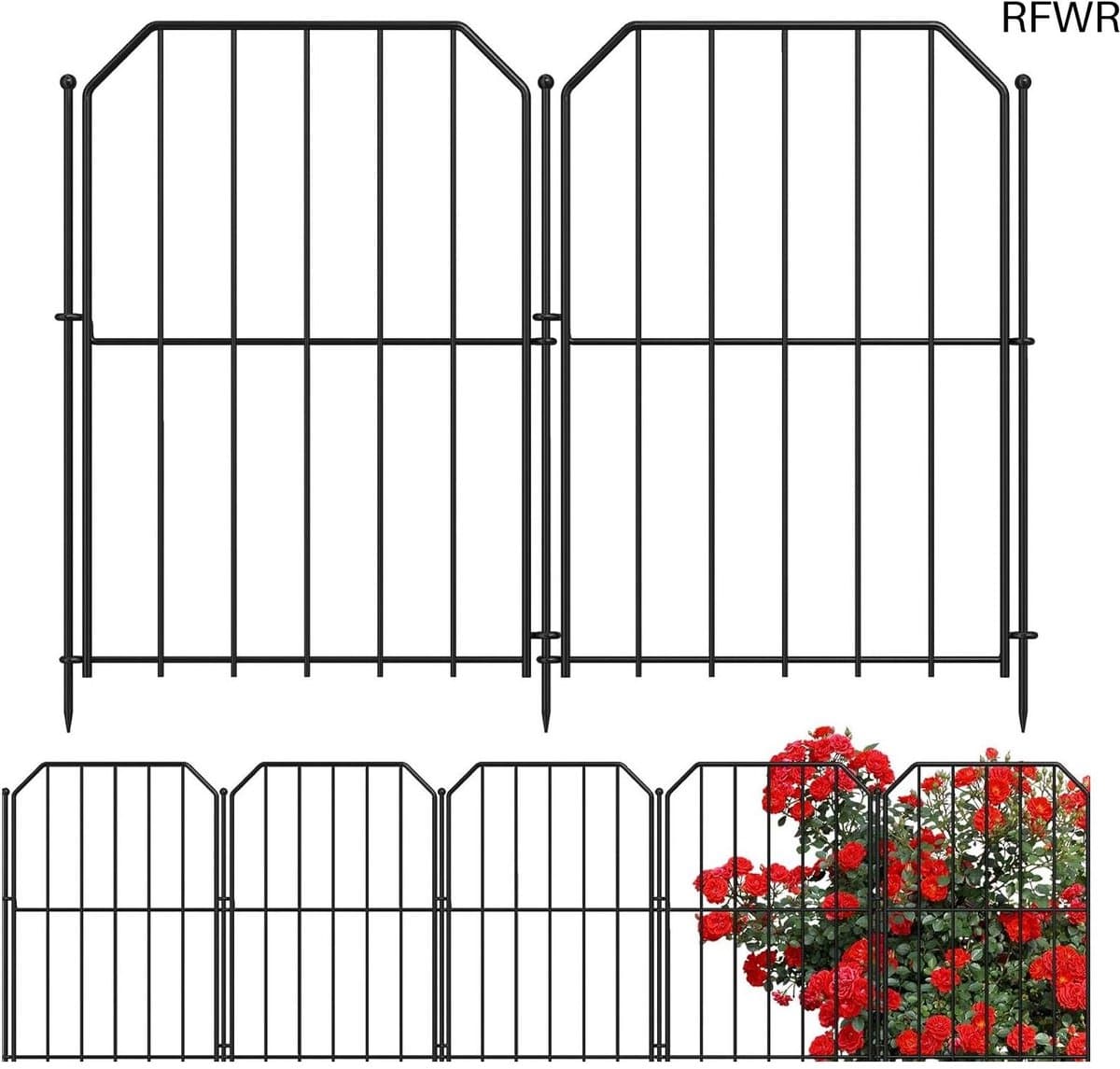 RFWR® Decoratieve metalen tuinhek 10 stuks - 31 cm breed x 41 cm hoog - Hondenhek en dierenbarrière voor bloembedden, tuin en terras