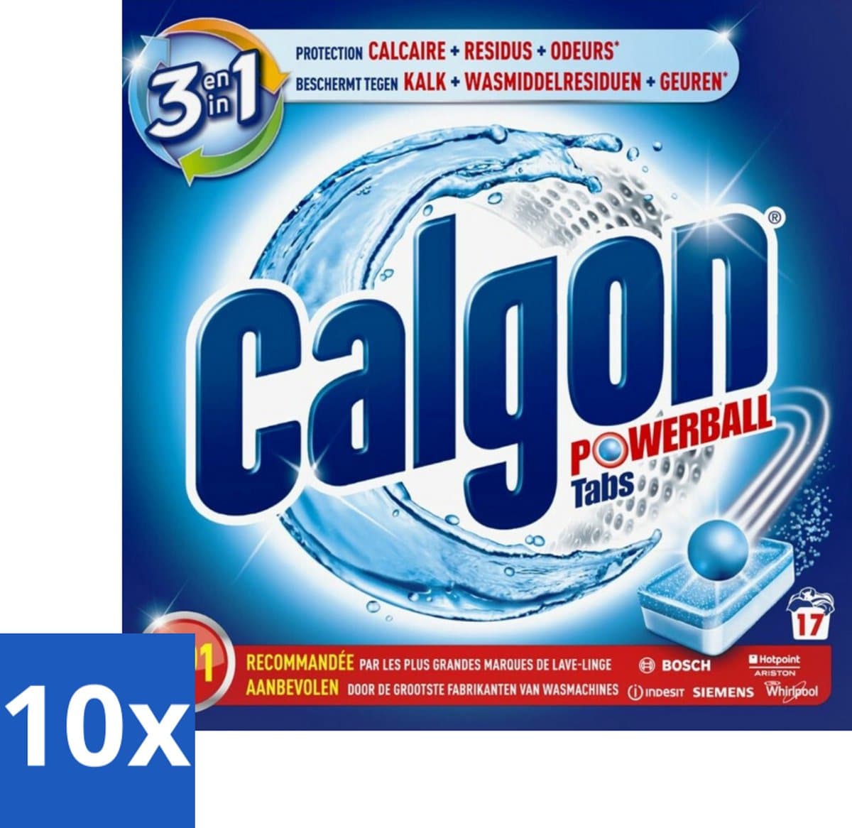 Calgon - Ontkalkingsmiddel - Tegen Kalk, Wasmiddelresiduen & Geuren - 17 Tabletten - Bulkverpakking - 10 stuks