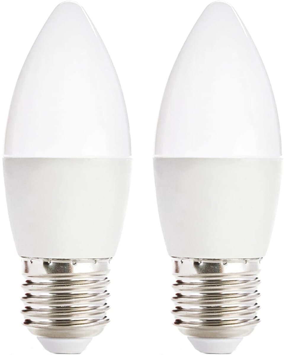 Kobi LED Lamp Kaarsvorm E27 7W - 600lm - 6500K - 230V - Voor Spiegelverlichting of Technische Omgeving - 2 stuks
