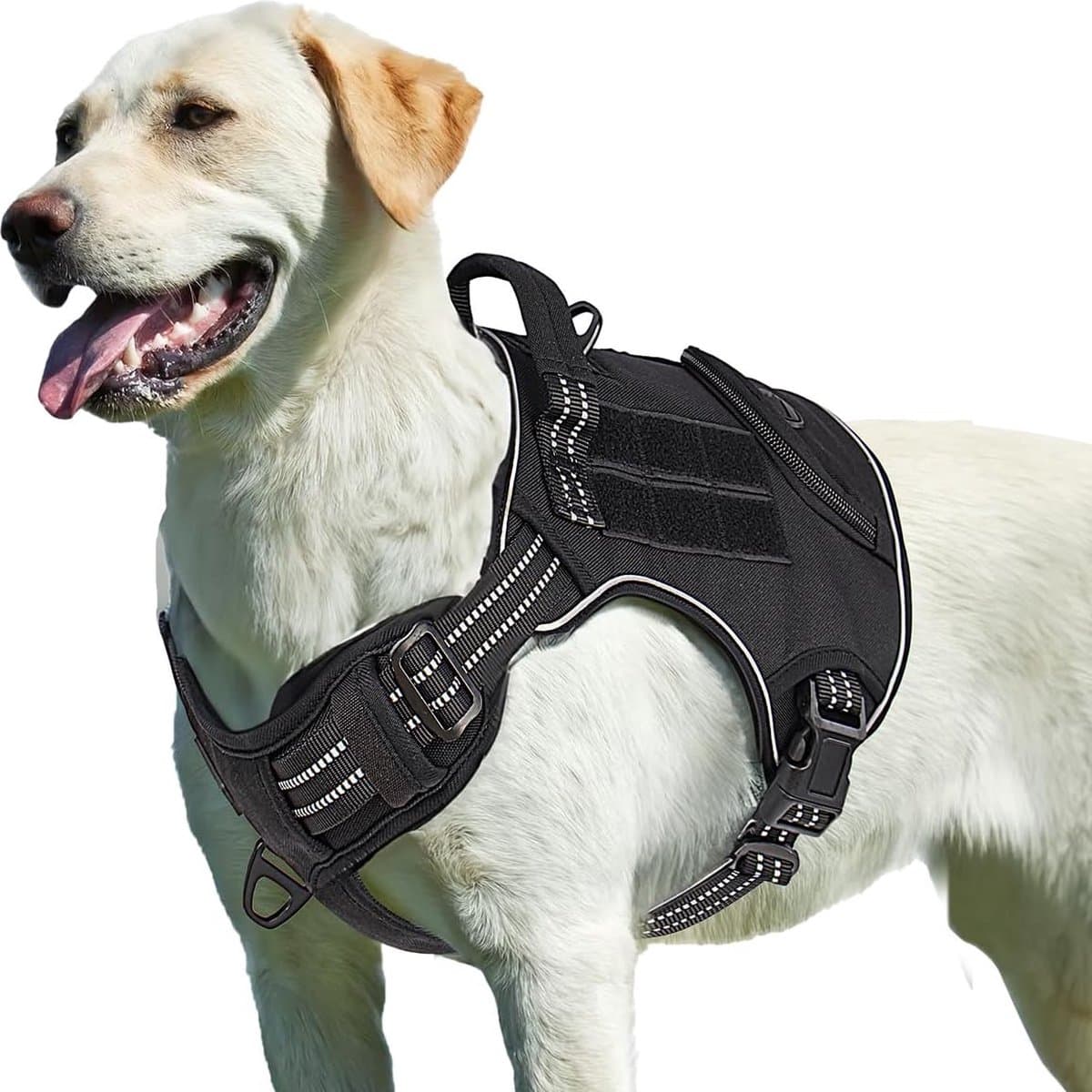 Hondentuigje voor middelgrote honden, No Pull hondenharnas met handvat, zacht gevoerd anti-trekborstharnas voor honden, tactisch hondenharnas, onbreekbaar, met metalen gespen