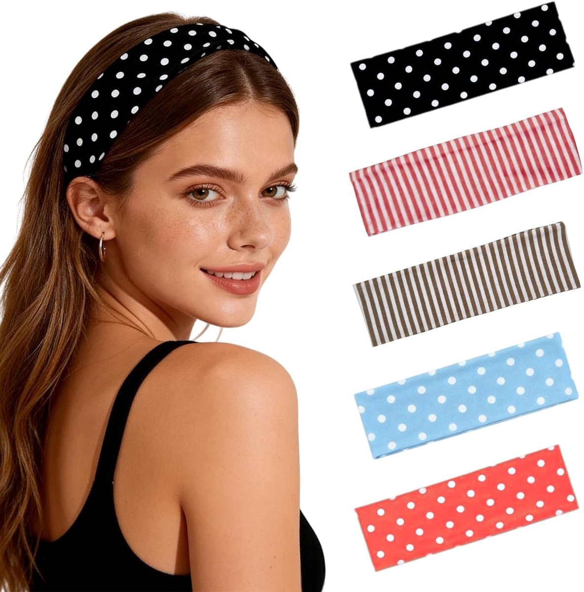 Haarband Dames - Dot en Streep - Dagelijks Gebruik - Antislip Elastisch - 5 Stuks - Diverse Kleuren