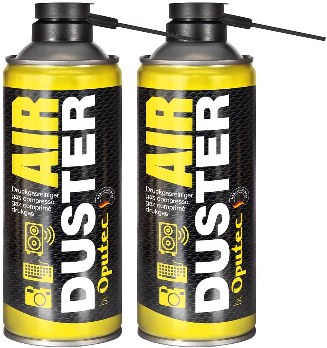Oputec 2 x 400ml spray – air duster / drukluchtreiniger – toetsenbord reiniger met verlengstuk – Made in Germany