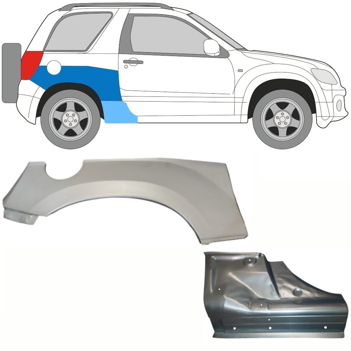 Reparatiepaneel dorpel + achterspatbord voor Suzuki Grand Vitara 2005-2014