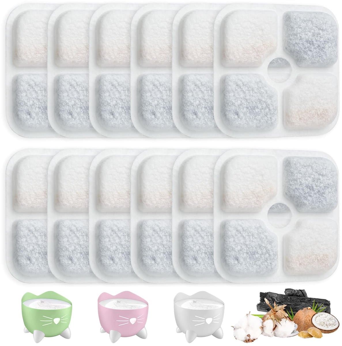 Seb3 - Cat Fountain Filters - 12 Stuks - Hoogwaardige vervangingsfilters - Geschikt voor Catit Pixi - Multi-fase filtratie - Verbeterde waterkwa...