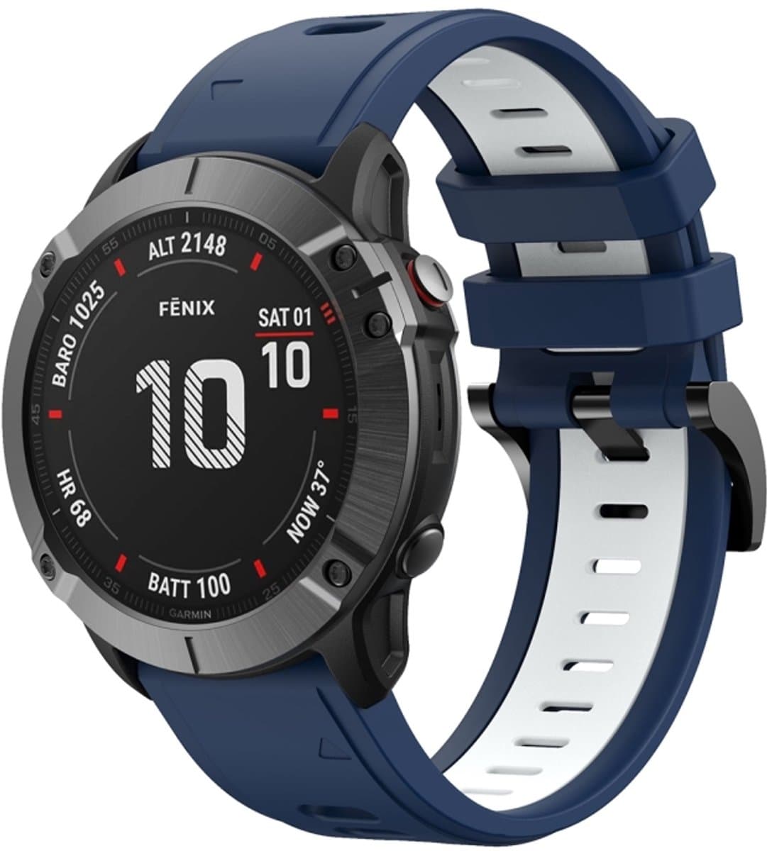 For Garmin Fenix 6X Pro 26mm Two-Color Sports Silicone Watch Band(Midnight Blue + White)