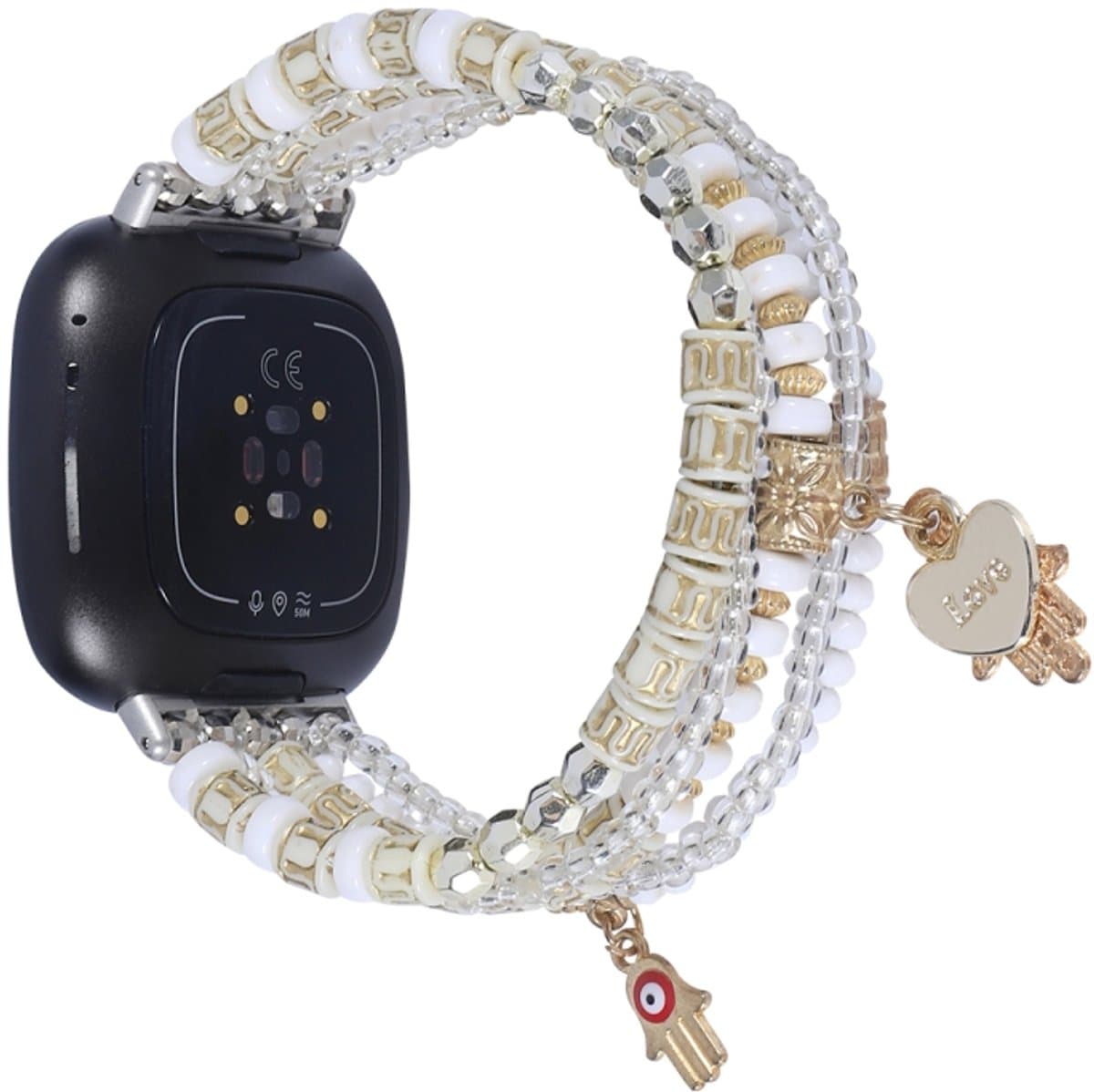 Voor Fitbit Versa 3 / Sense Palm Bead Chain Watch Band (wit)