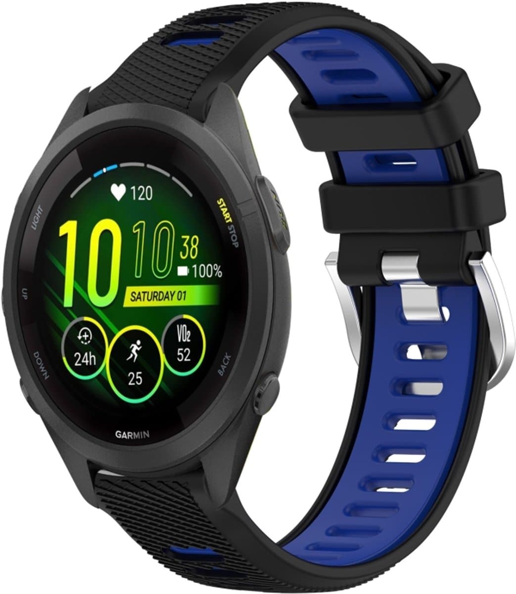 For Garmin Forerunner 265S 18mm Sports Two-Color Steel Buckle Silicone Watch Band(Black+Blue)