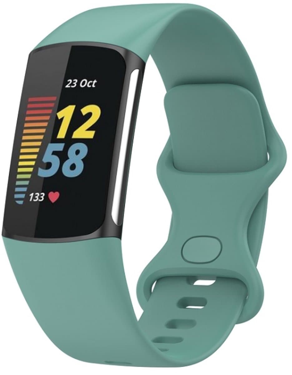 Voor Fitbit Charge 6 siliconen horlogeband met effen kleur vlindergesp, maat: S-maat (pijnboomgroen)