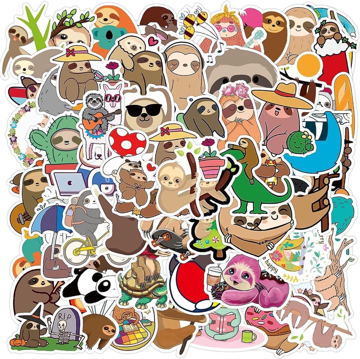 50x luiaard stickers - Dierenstickers - Sloth stickers - Sticker set - Bullet journal - Laptop stickers - Waterfles stickers - Koffer stickers - Knutselen - Decoratie - Jonyx