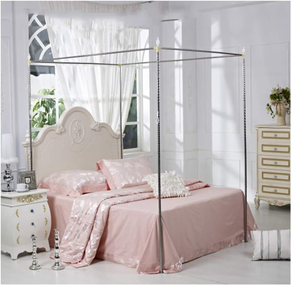 Hemelbed Frame - Bed Luifel Frame - Slaapkamer Decoratie - Roestvrij Staal - Universeel - Zilver