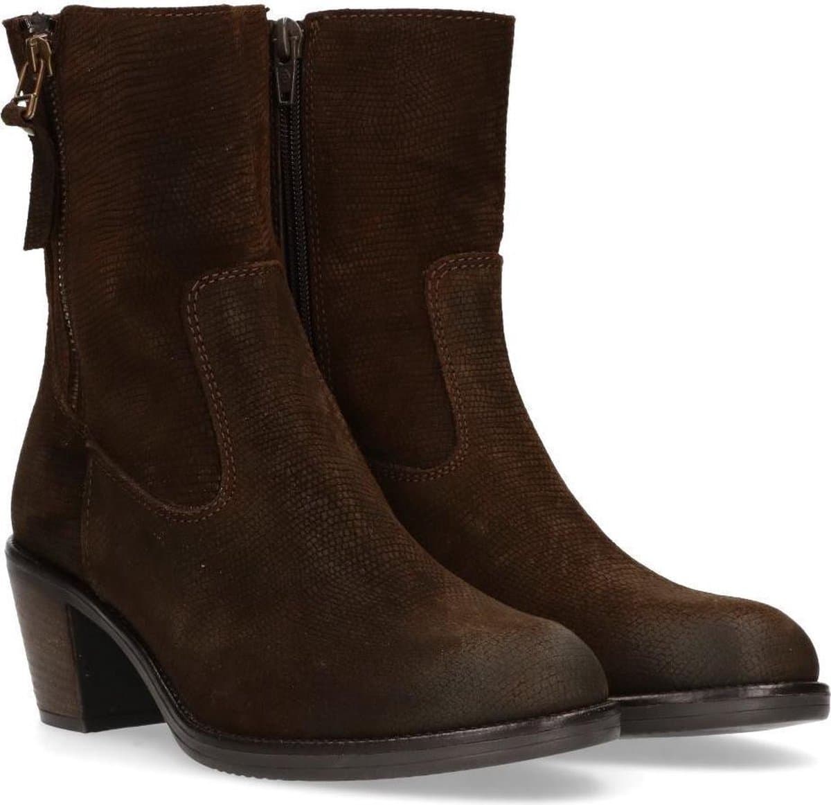 Van Dalen Vrouwen Korte Laars Hak Suede Snakeprint - Groen - Maat 37