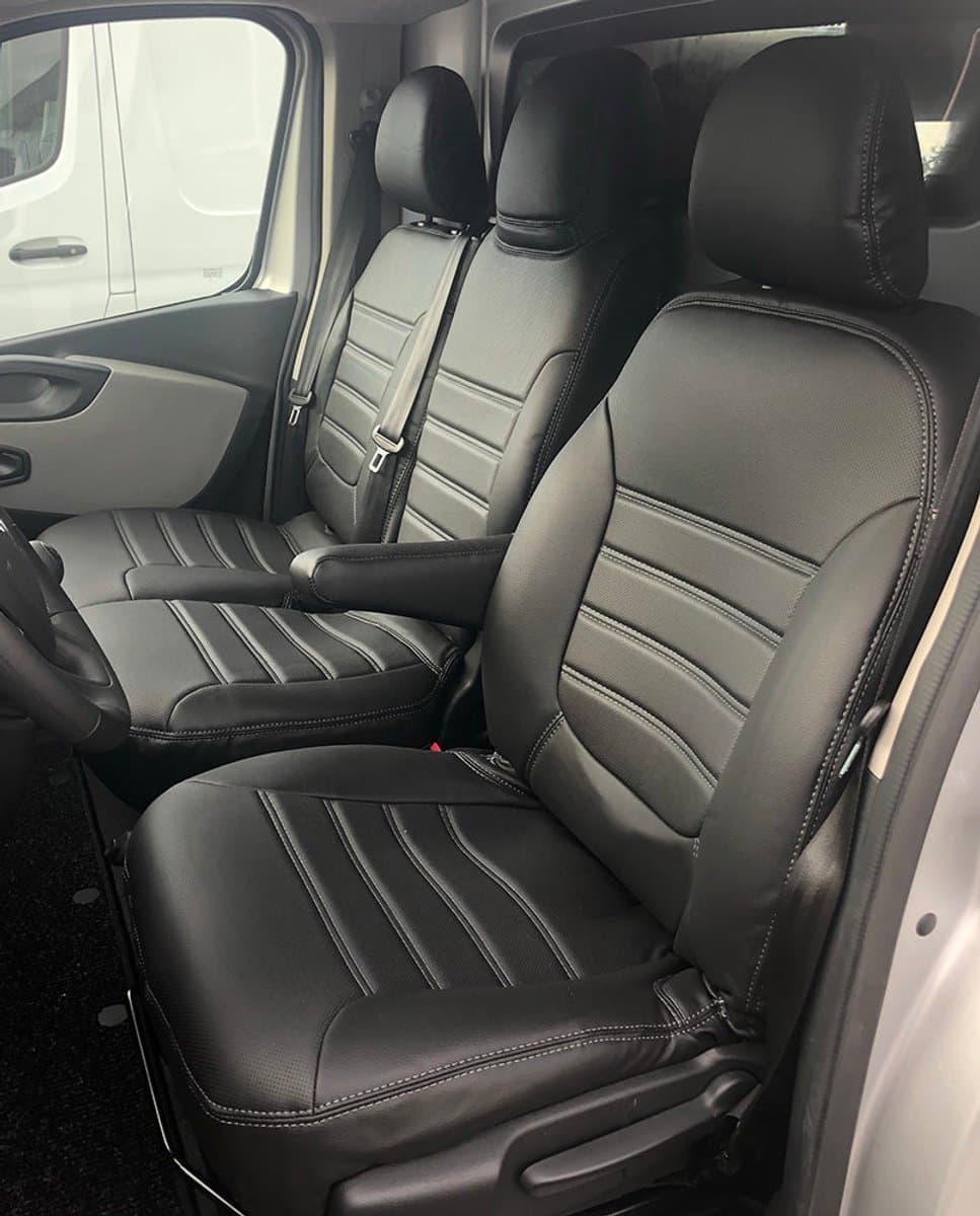 Pasvorm stoelhoezen Opel Vivaro B 2014-2019 (bijrijdersbank met split in de zitting en rugleuning) - Kunstleer zwart